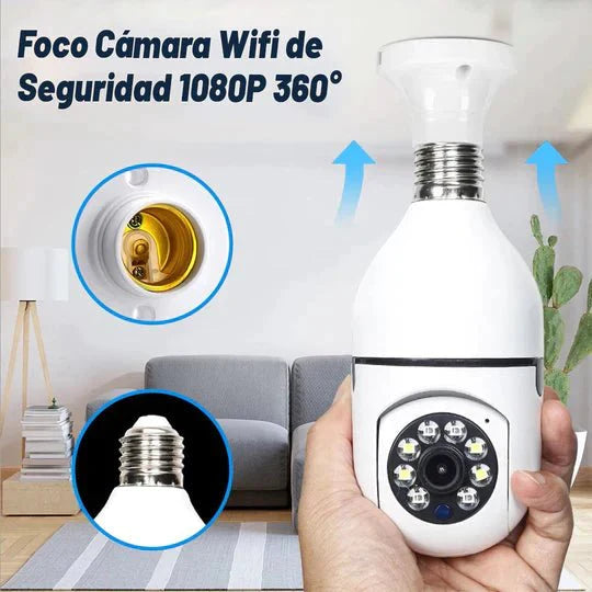 Cámara de seguridad inalámbrica con bombilla Wifi, panorámica 360, Full HD
