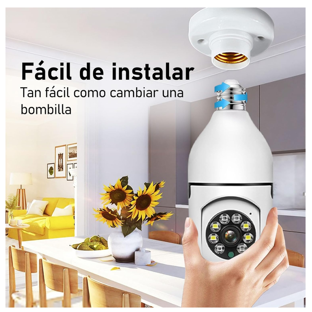 Cámara de seguridad inalámbrica con bombilla Wifi, panorámica 360, Full HD