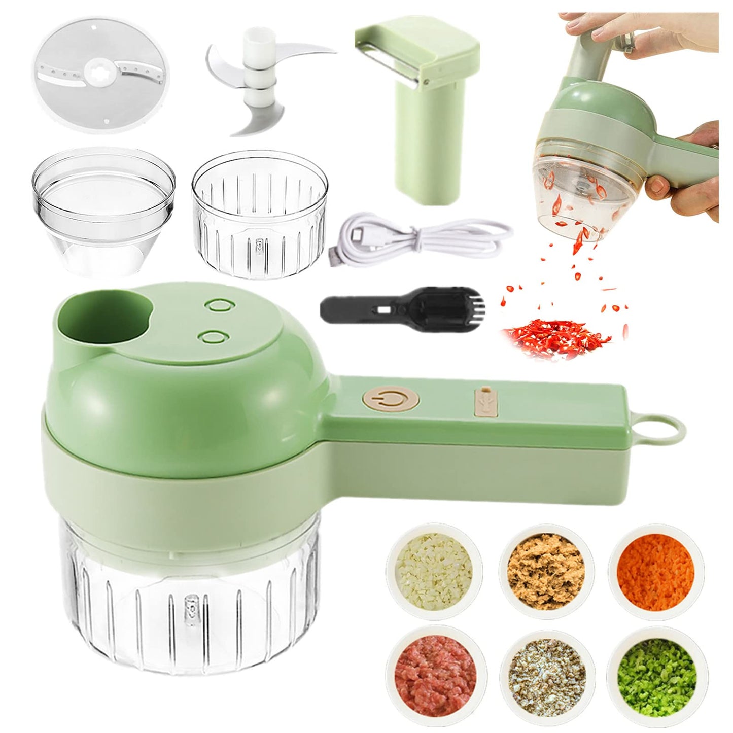PICADOR DE VEGETALES ELECTRICO 4 EN 1